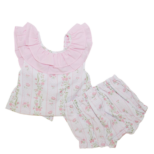 Pink Floral Stripes Diaper Set