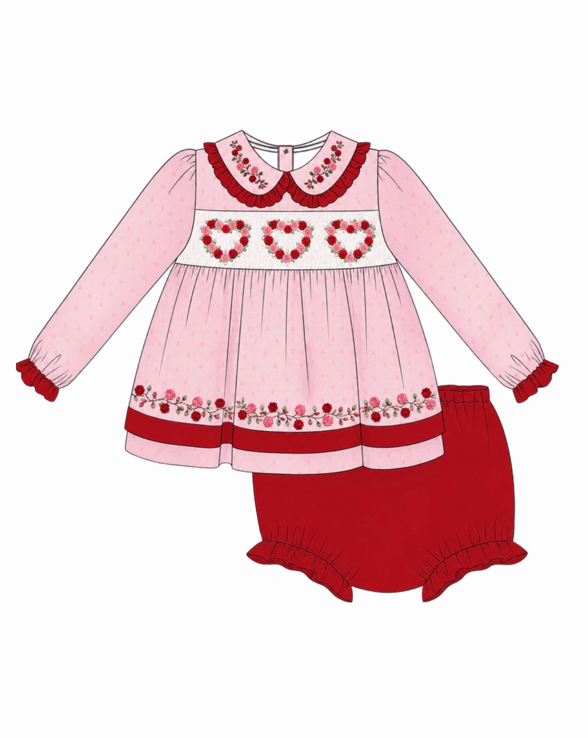 Two Dozen Roses Smocked Diaper Set