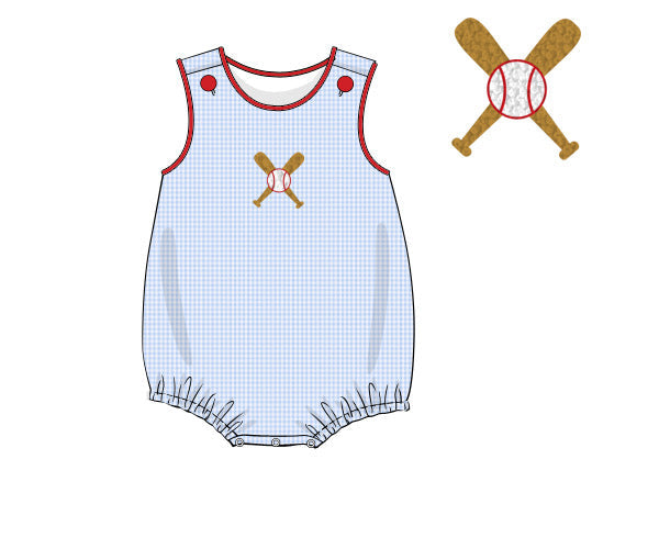 Baby romper with baseball design on a white background