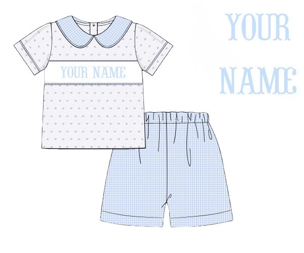 Pre Order Hand Smocked Custom Name Swiss Dot Set