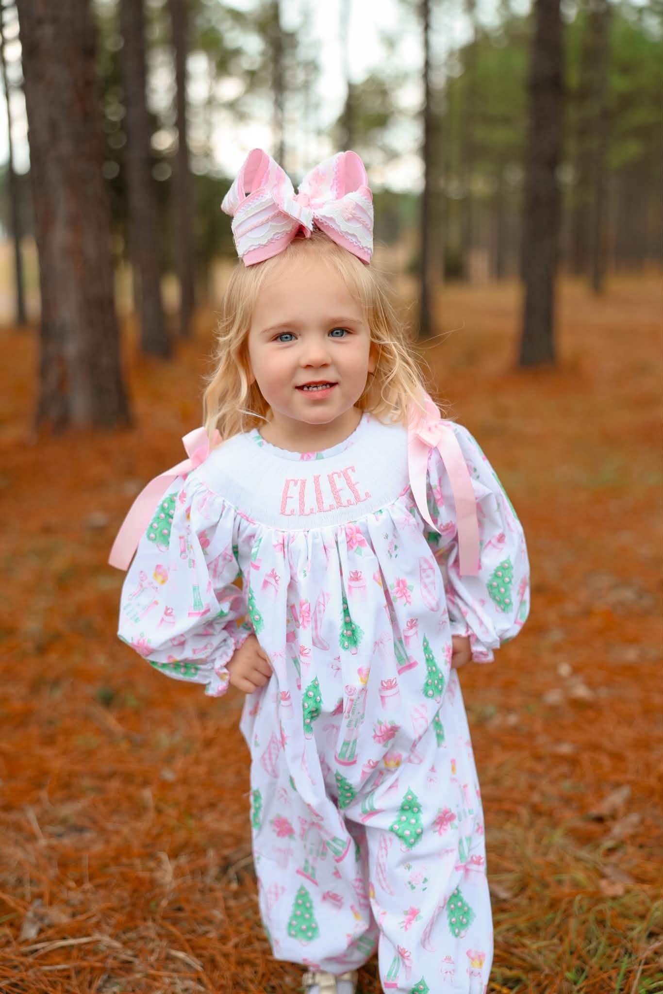 Pink Nutcracker Custom Name Smocked Romper