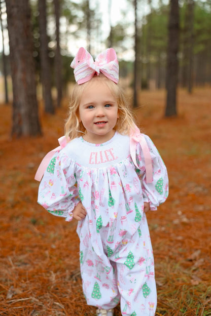 Pink Nutcracker Custom Name Smocked Romper