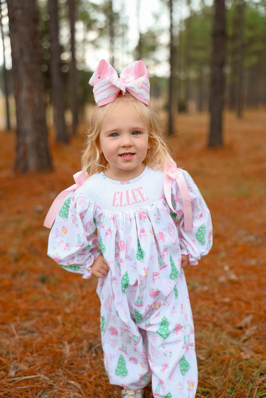 Pink Nutcracker Custom Name Smocked Romper