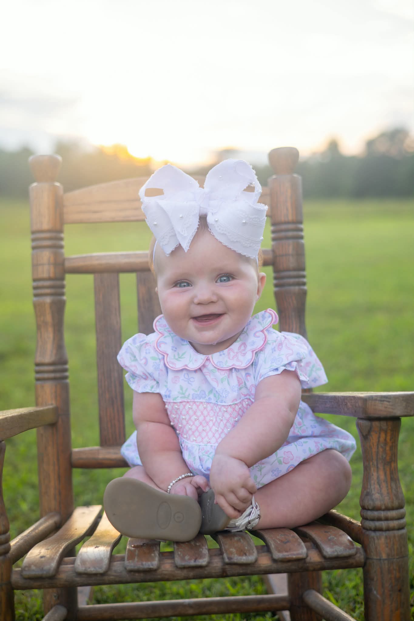 Floral Bow Smocked Bubble