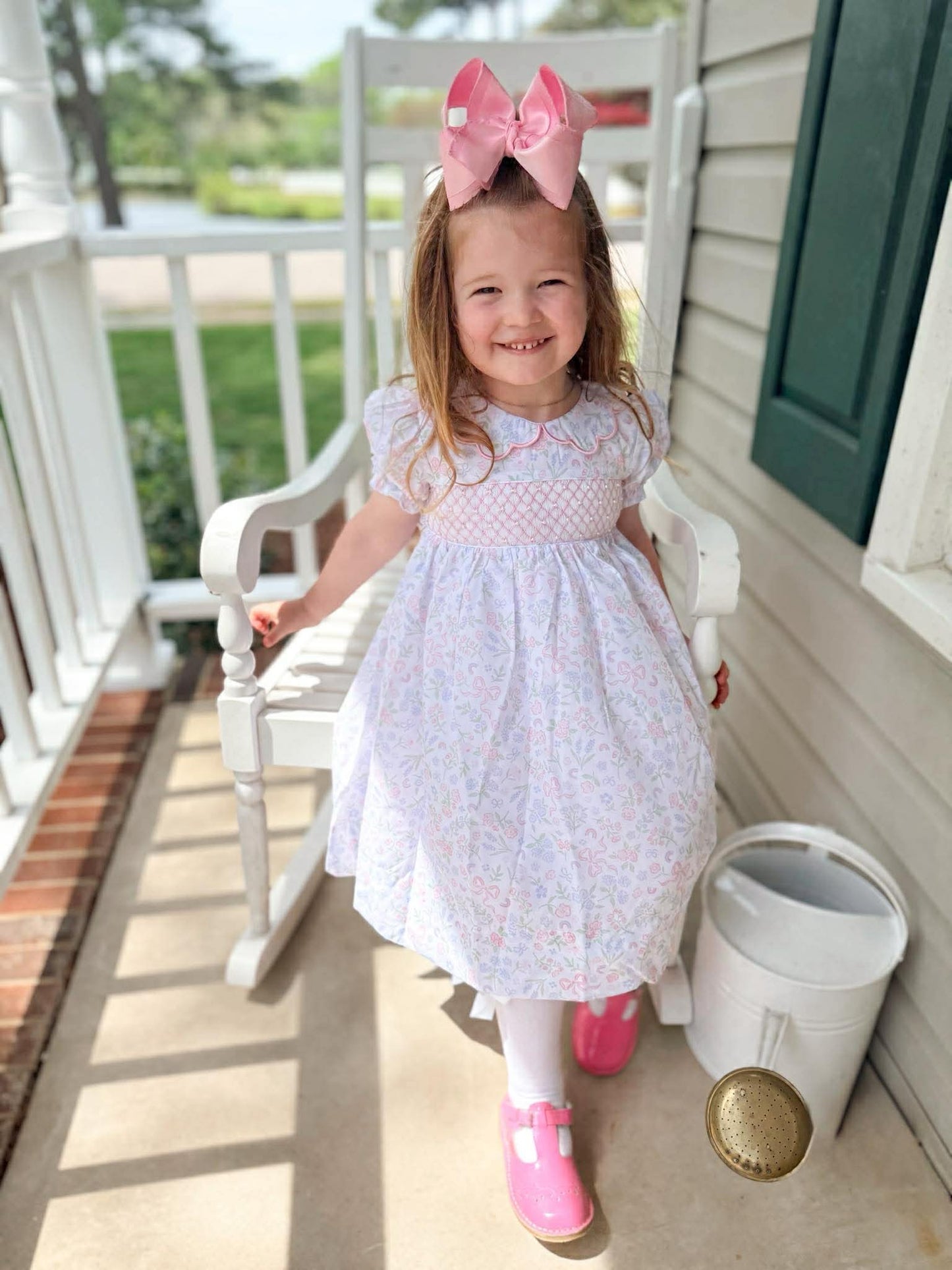 Floral Bow Smocked Dress