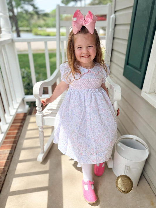 Floral Bow Smocked Dress