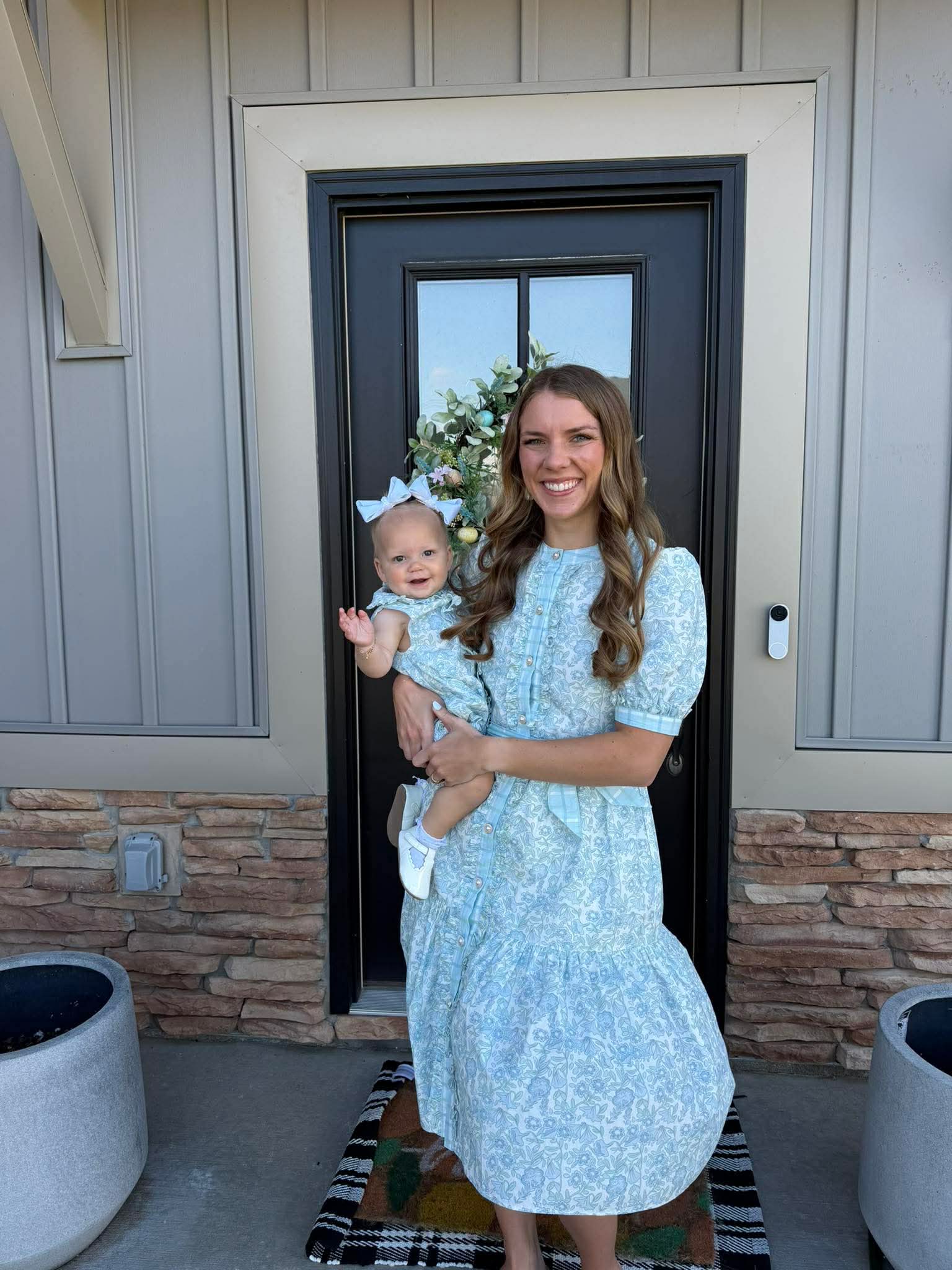 flowers to match light blue dress Berylove Women White Blue Flower A Line Corset Prom Dress with Slit Pleated Spaghetti Straps Floral Formal Dress, White Blue Flower / US8