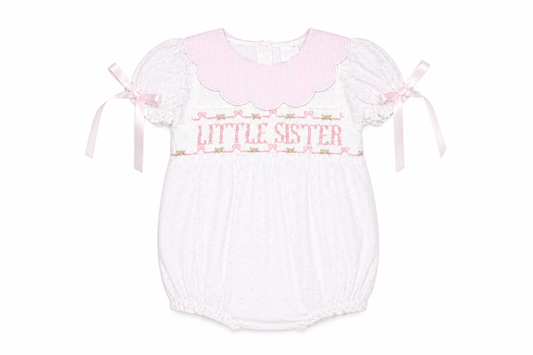 Little Sister Smocked Swiss Dot Rosettes Bubble