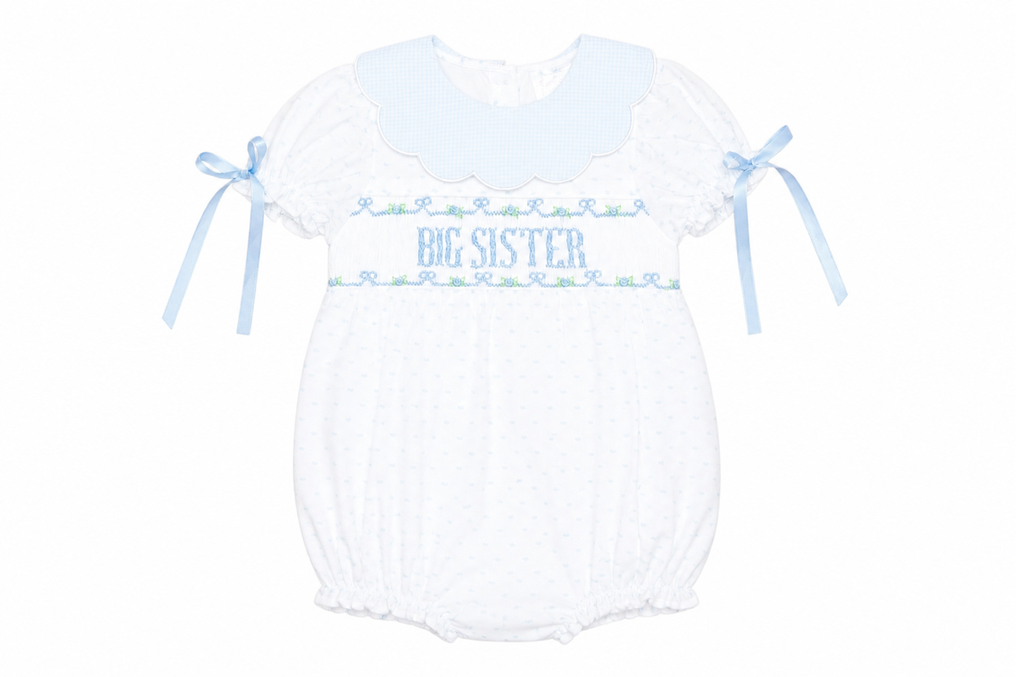 Big Sister Blue Rosettes Smocked Bubble
