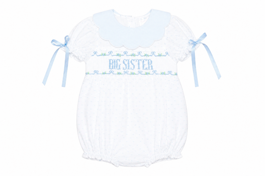 Big Sister Blue Rosettes Smocked Bubble