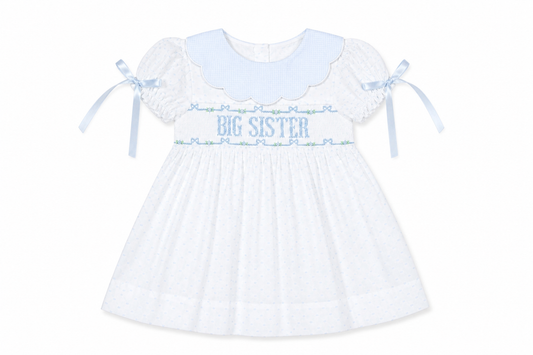 Big Sister Blue Rosettes Smocked Dress