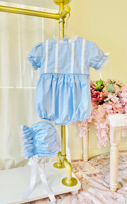Smocked Lace Heirloom Blue Bonnet LOVELY MILA SMOCKS Smocked Lace Heirloom Blue Bonnet LOVELY MILA SMOCKS