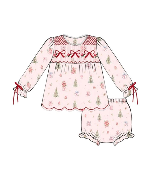 Christmas Blooms Smocked Diaper Set