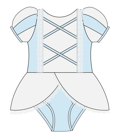 Ice princess swim girls bathing suit, fairytale inspired kids swimwear in icy blue for beach and pool days.