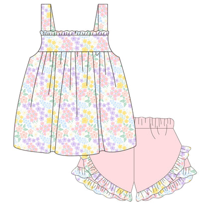 Knit Floral Short Set