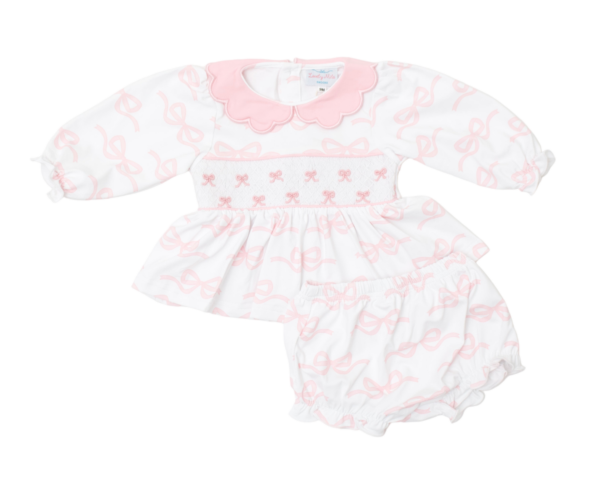 Girls bows diaper set with hand embroidery bows, hand embroidery