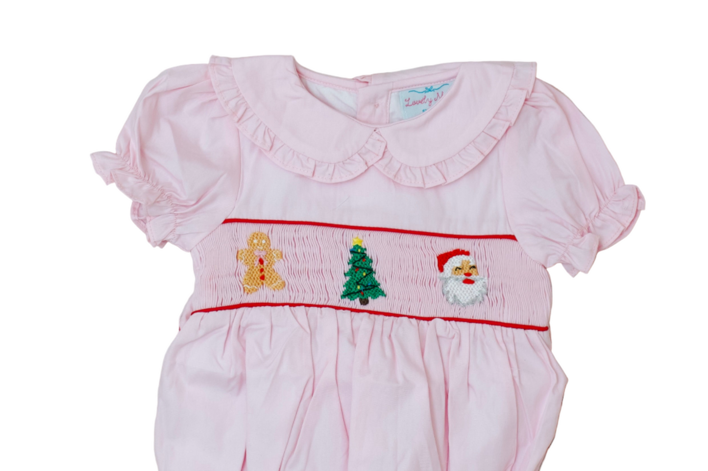Santa- Christmas bubble hand smocked for girls