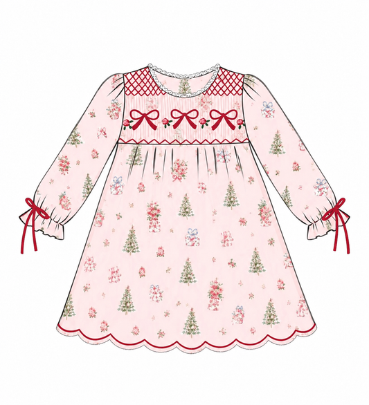 Christmas Blooms Smocked Dress
