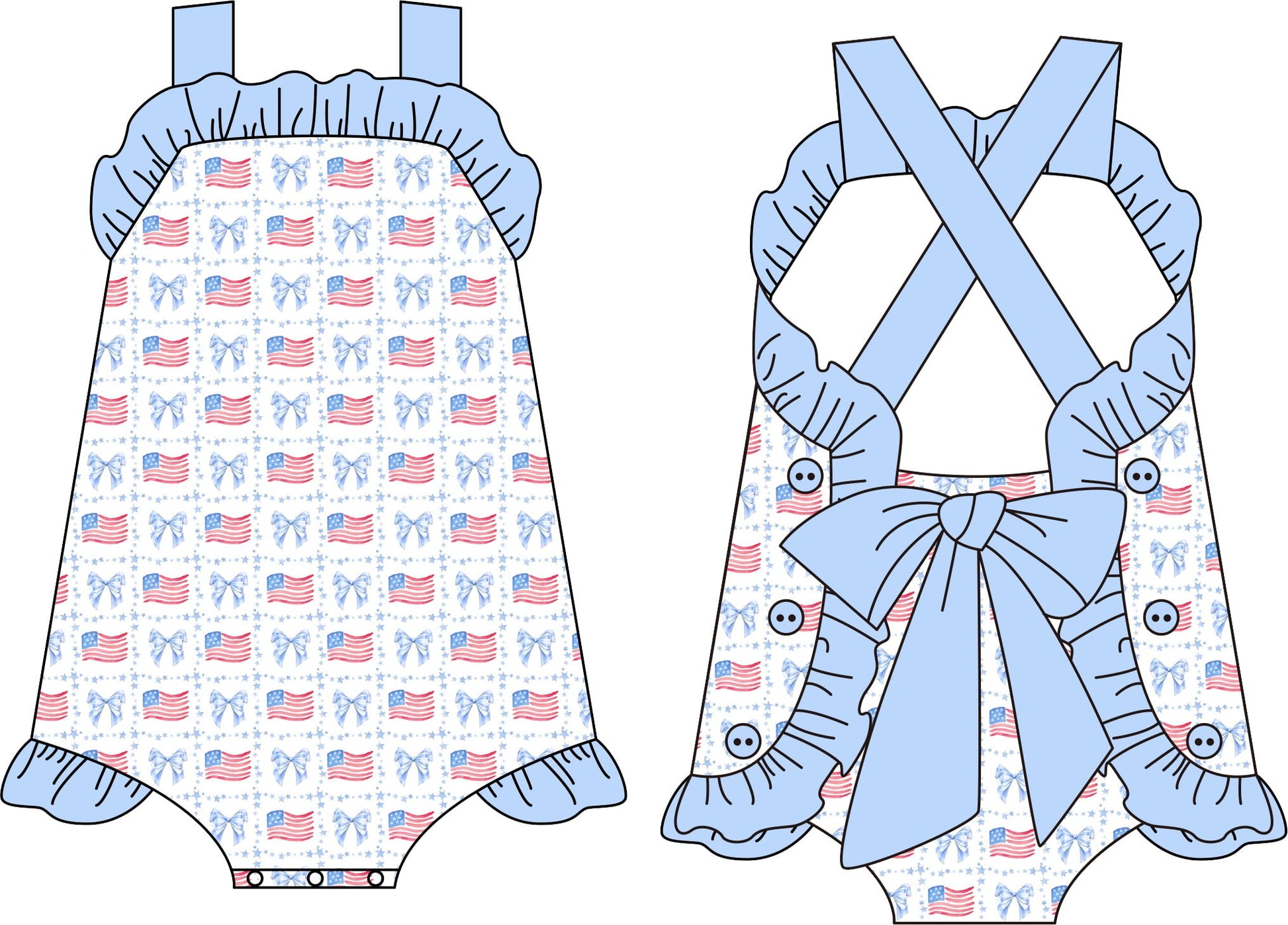 Patriotic Knit Bubble for Girls – 95% Cotton, 5% Spandex for Babies and Children