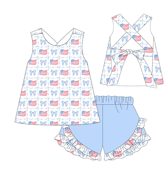 Patriotic knit short set 95% cotton 5% spandex for girls