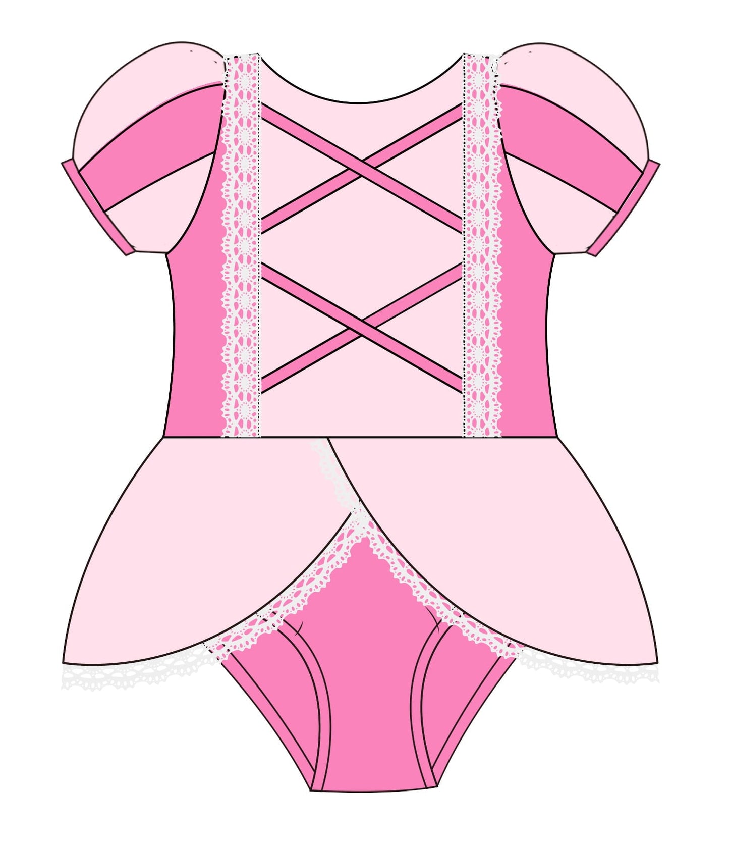 Pink princess swim girls bathing suit, fairytale inspired kids swimwear for beach and pool days.