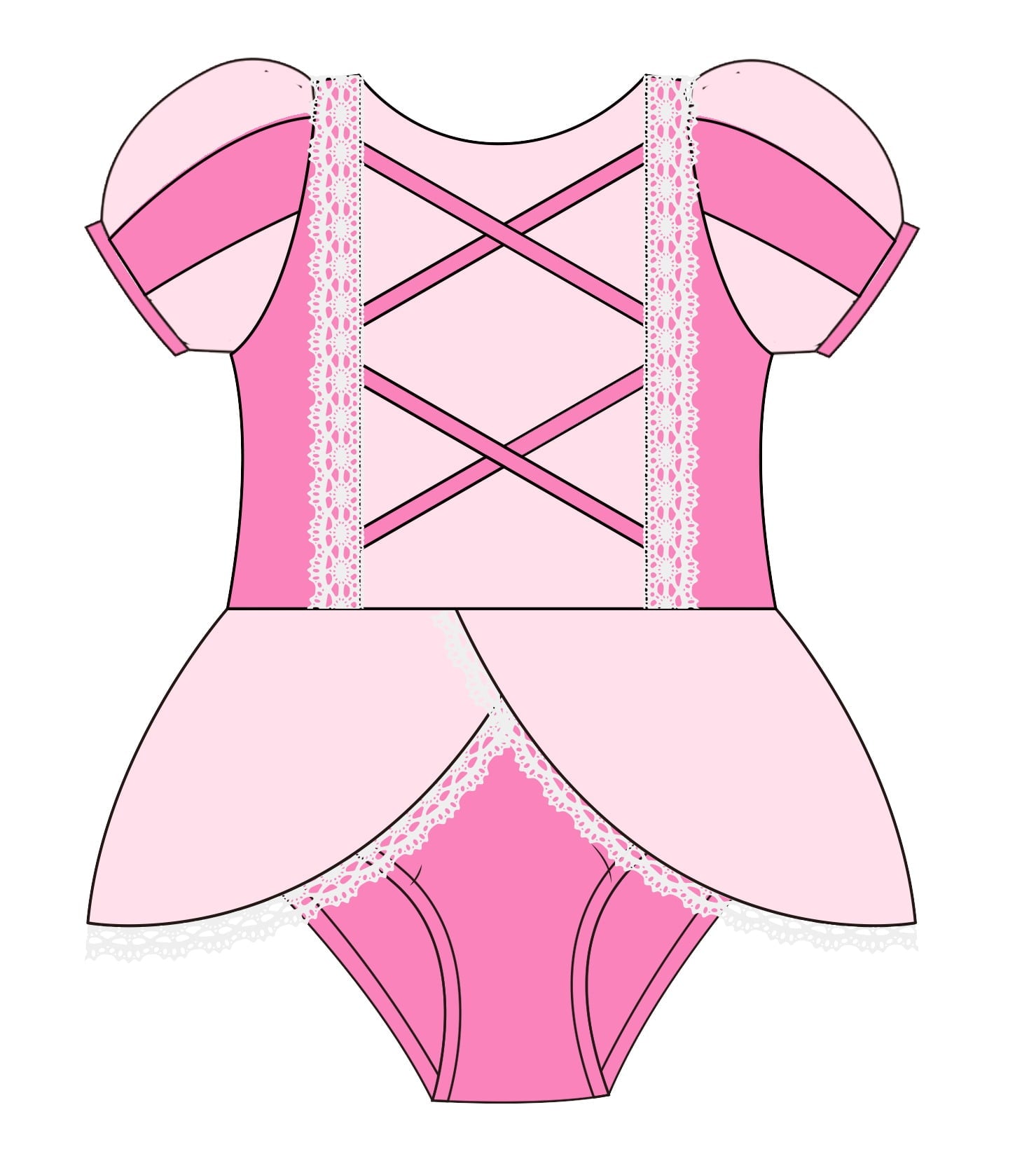 Pink princess swim girls bathing suit, fairytale inspired kids swimwear for beach and pool days.
