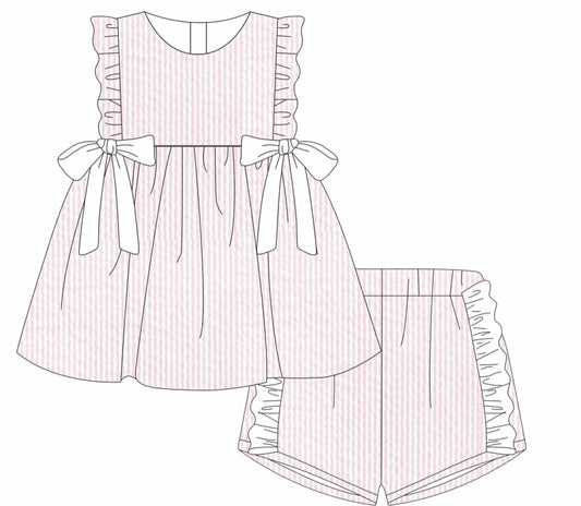 Pink seersucker short set 100% cotton for babies and children