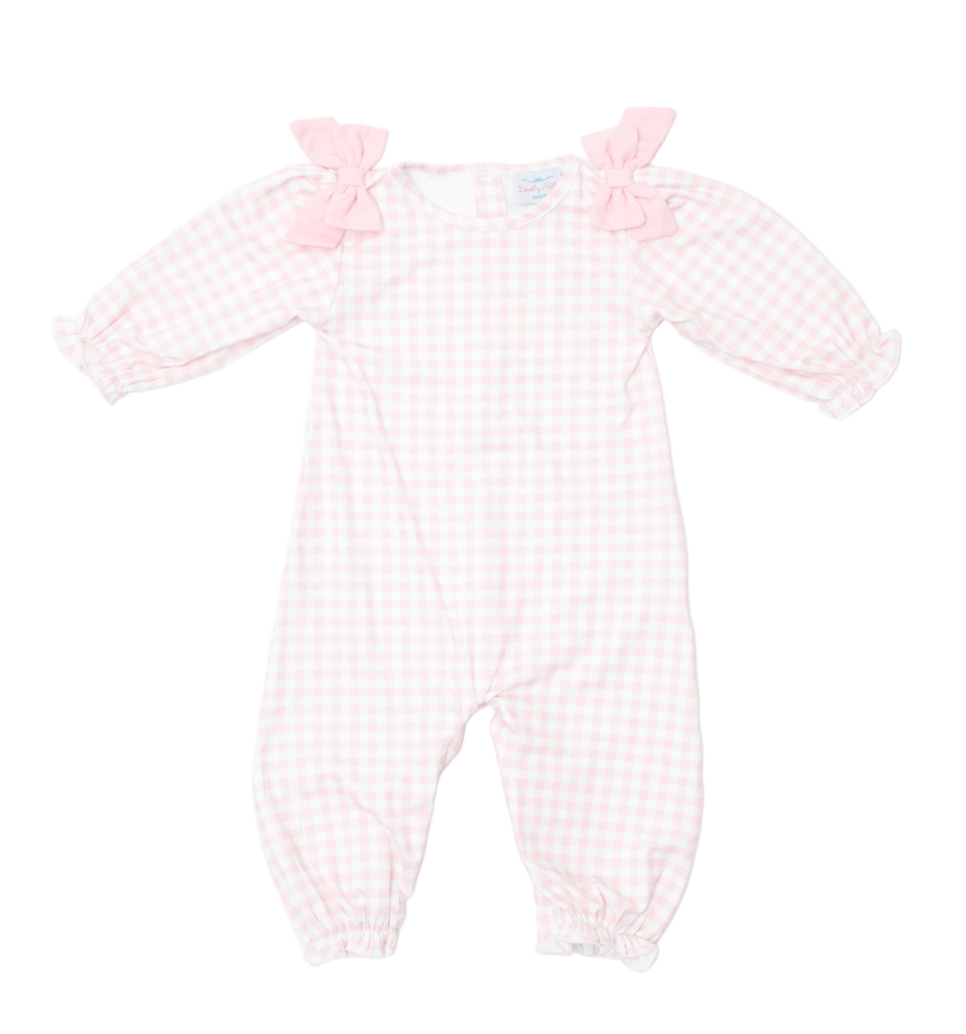 Pink gingham romper- long bubble for girls
