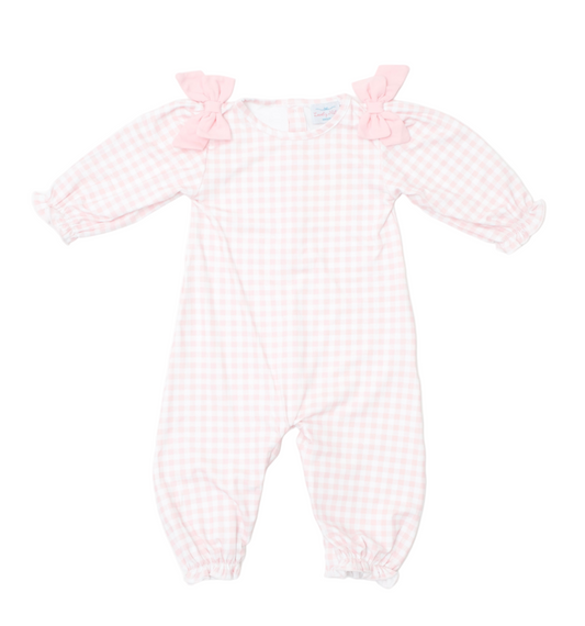 Pink gingham romper- long bubble for girls