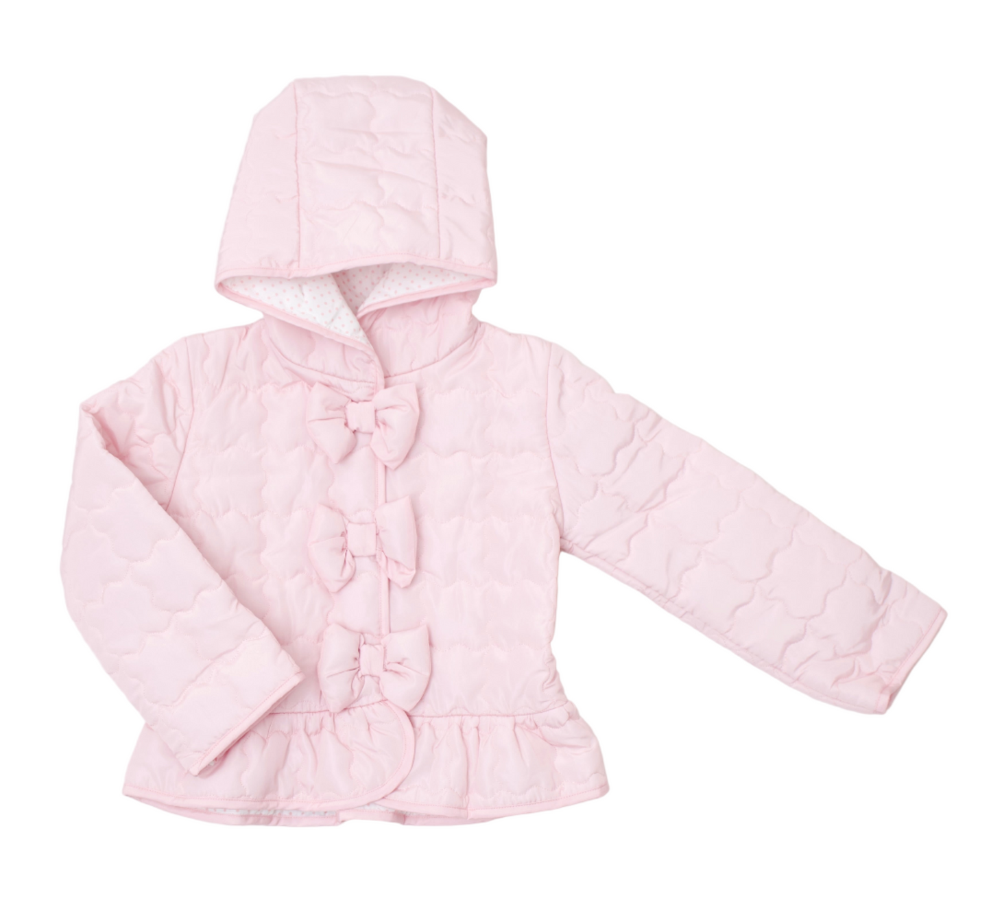 Pink quilted jacket with a hood 