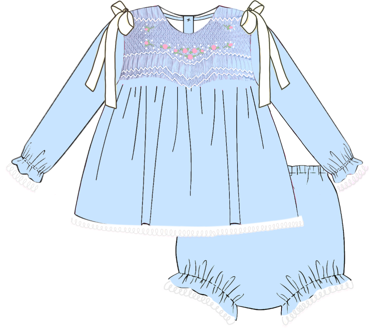 Winter Blooms Smocked Diaper Set
