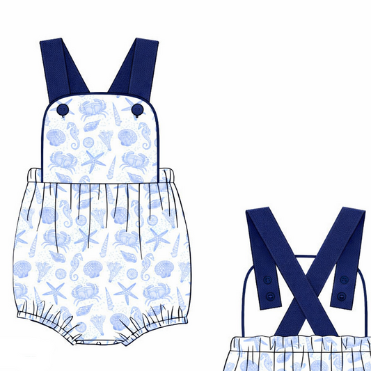 Shell & Sail bubble romper for boys with coastal print