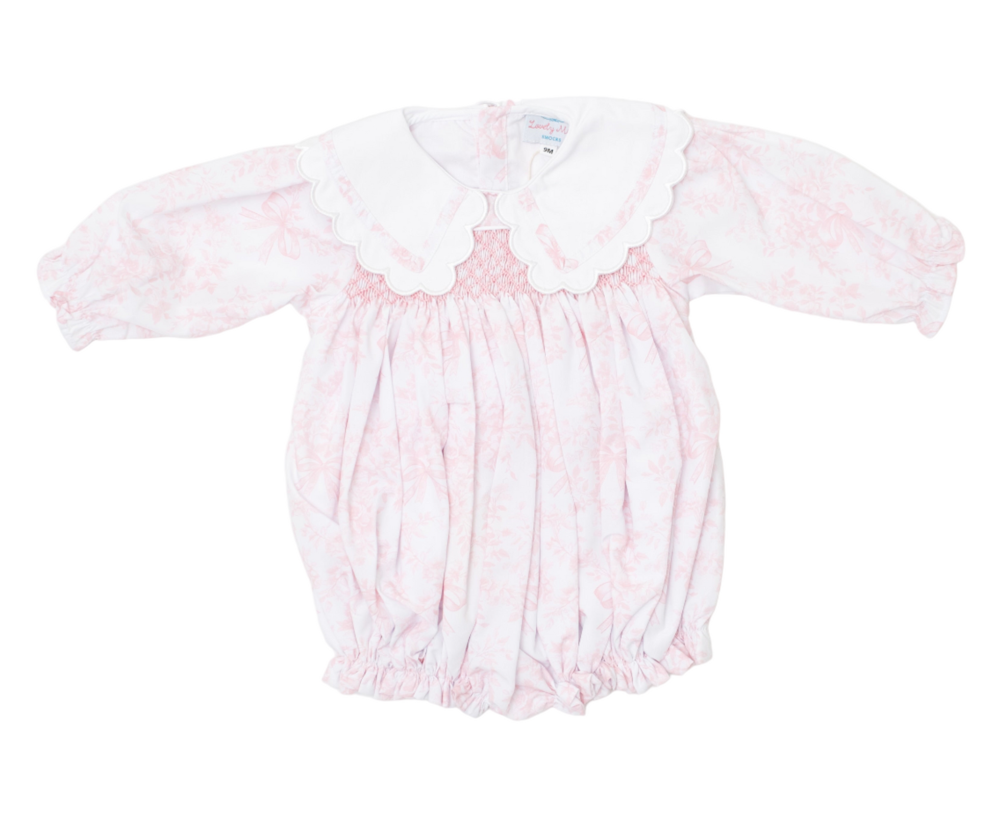 Pink bows toile bubble for girls hand smocked