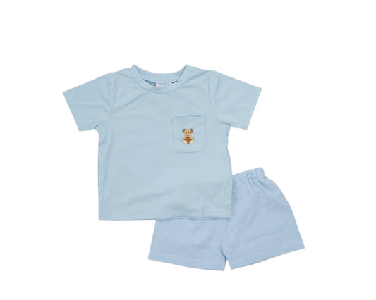 Light blue children's t-shirt and shorts set on a white background