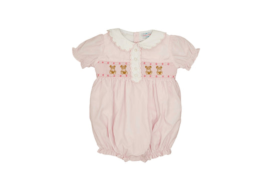 hand smocked teddy bubble white backdgroud