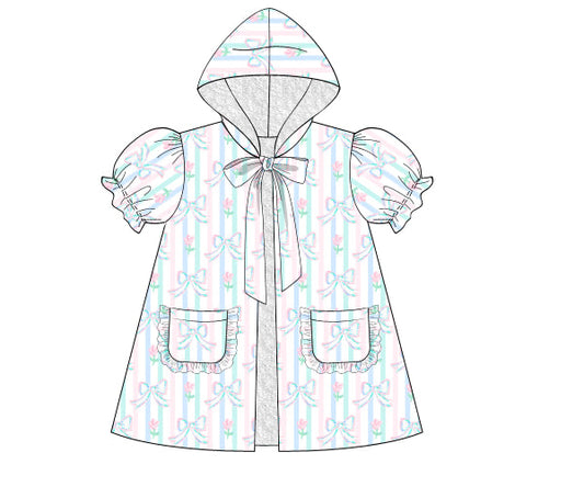 Tropical Girls Hoodie Towel in soft cotton. Lightweight, absorbent, and perfect as a cover-up for beach or pool. Tropical design for summer fun.