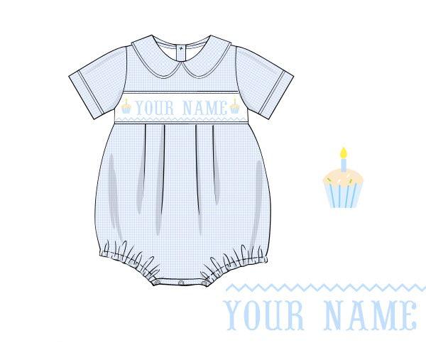 Pre Order Hand Smocked Custom Name Birthday CupCake Bubble