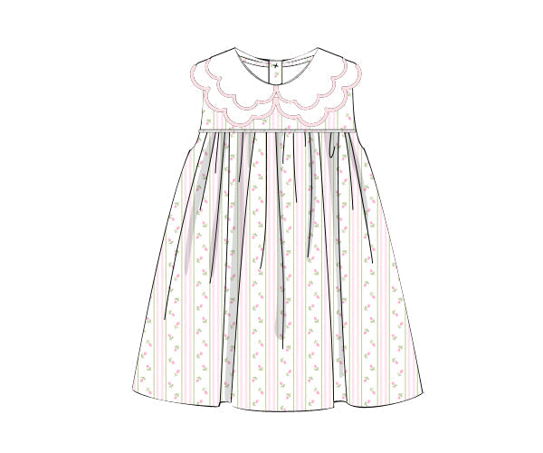 Illustration of a children's dress with a floral pattern on a white background