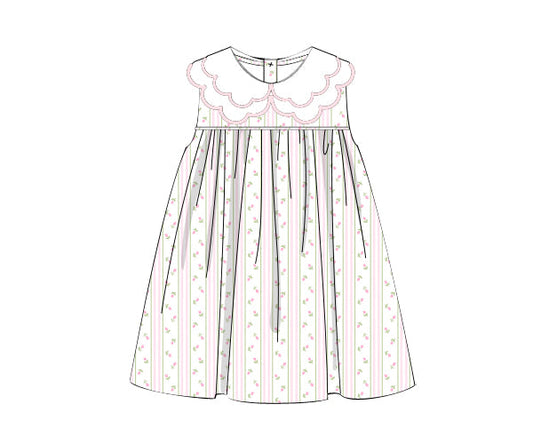 Illustration of a children's dress with a floral pattern on a white background
