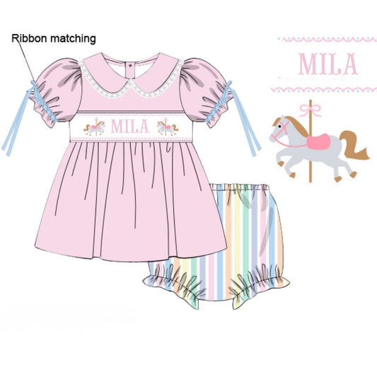 Timeless carousel smocked set for kids in soft 100% cotton