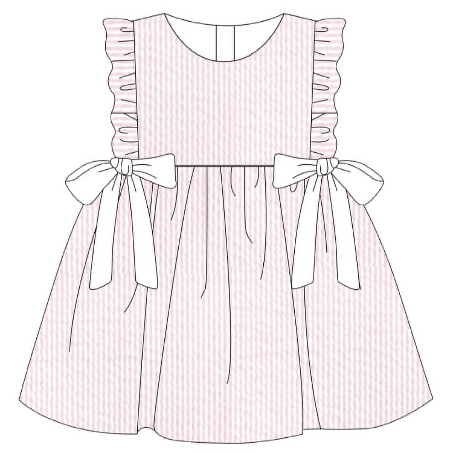 Pink seersucker dress 100% cotton for babies and children