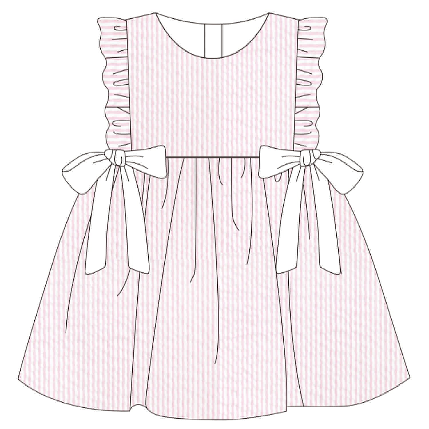 Pink seersucker dress 100% cotton for babies and children