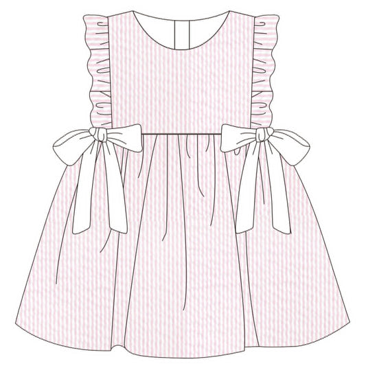 Pink seersucker dress 100% cotton for babies and children