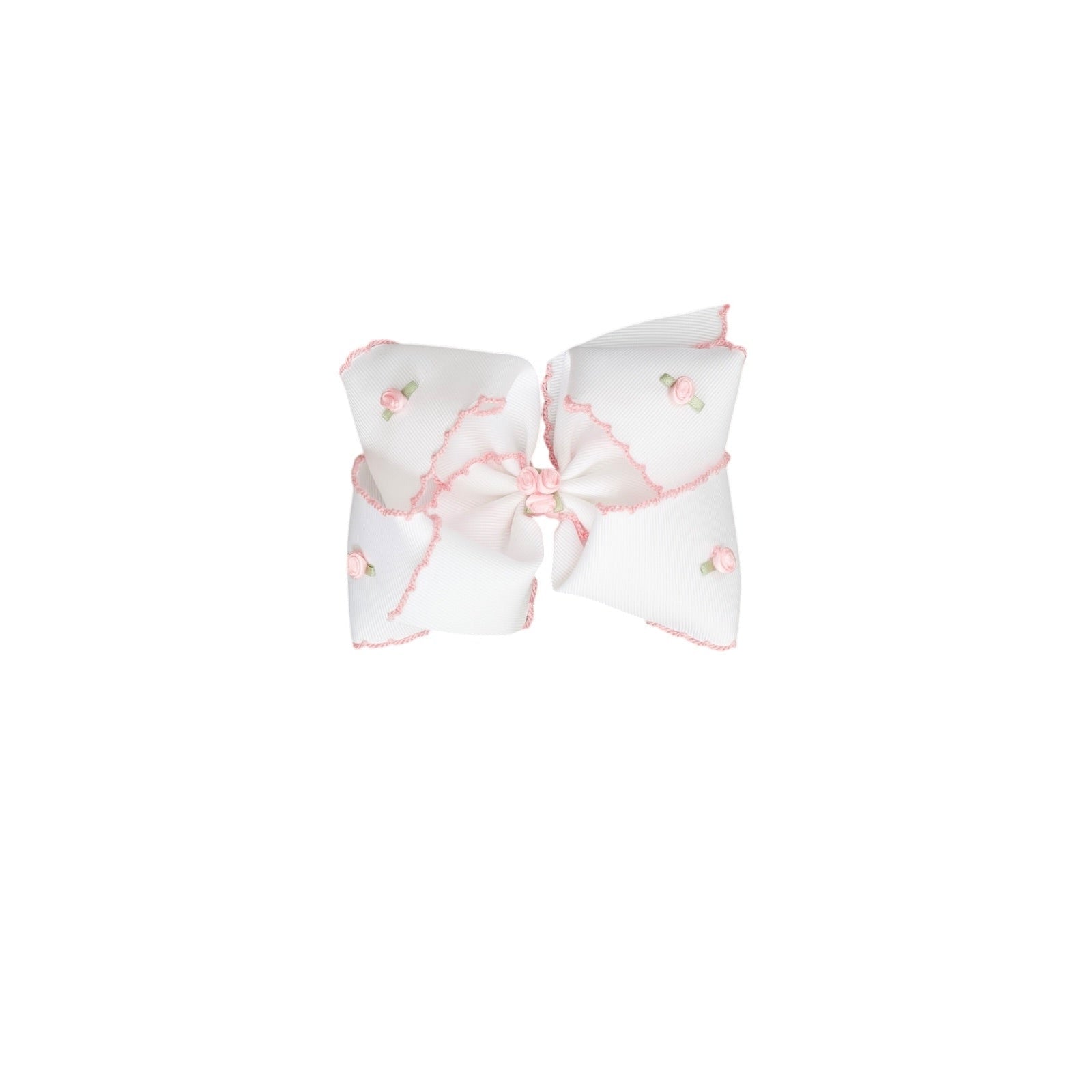 Hair bow with pink and white pattern on a white background