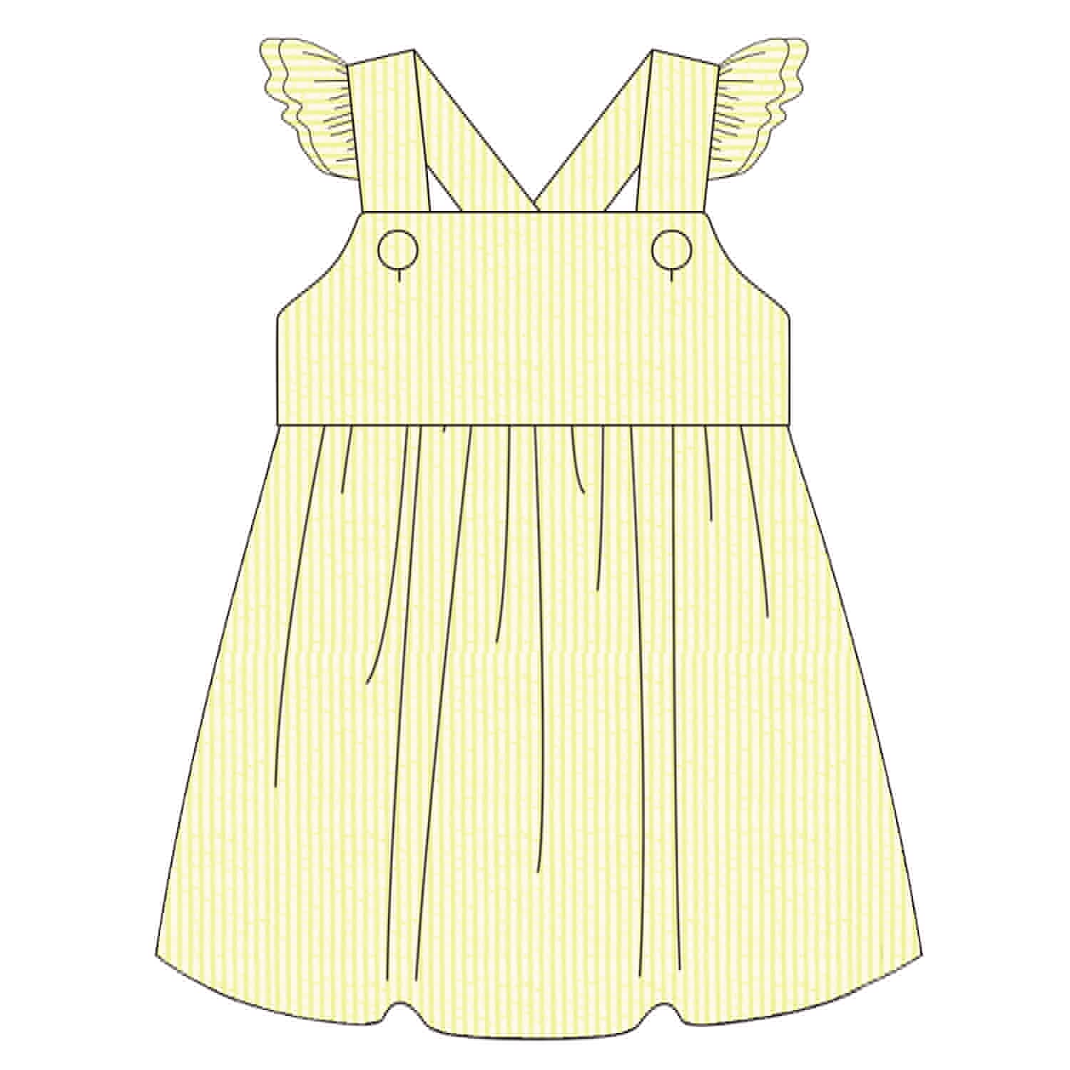 Yellow seersucker dress 100% cotton for babies and children