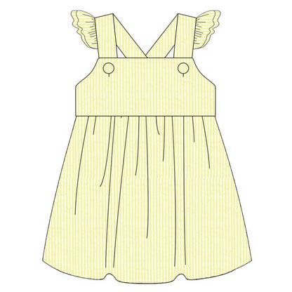 Yellow seersucker dress 100% cotton for babies and children