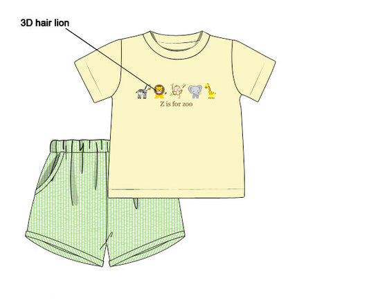 Children's t-shirt and shorts set with 3D hair lion design on a white background